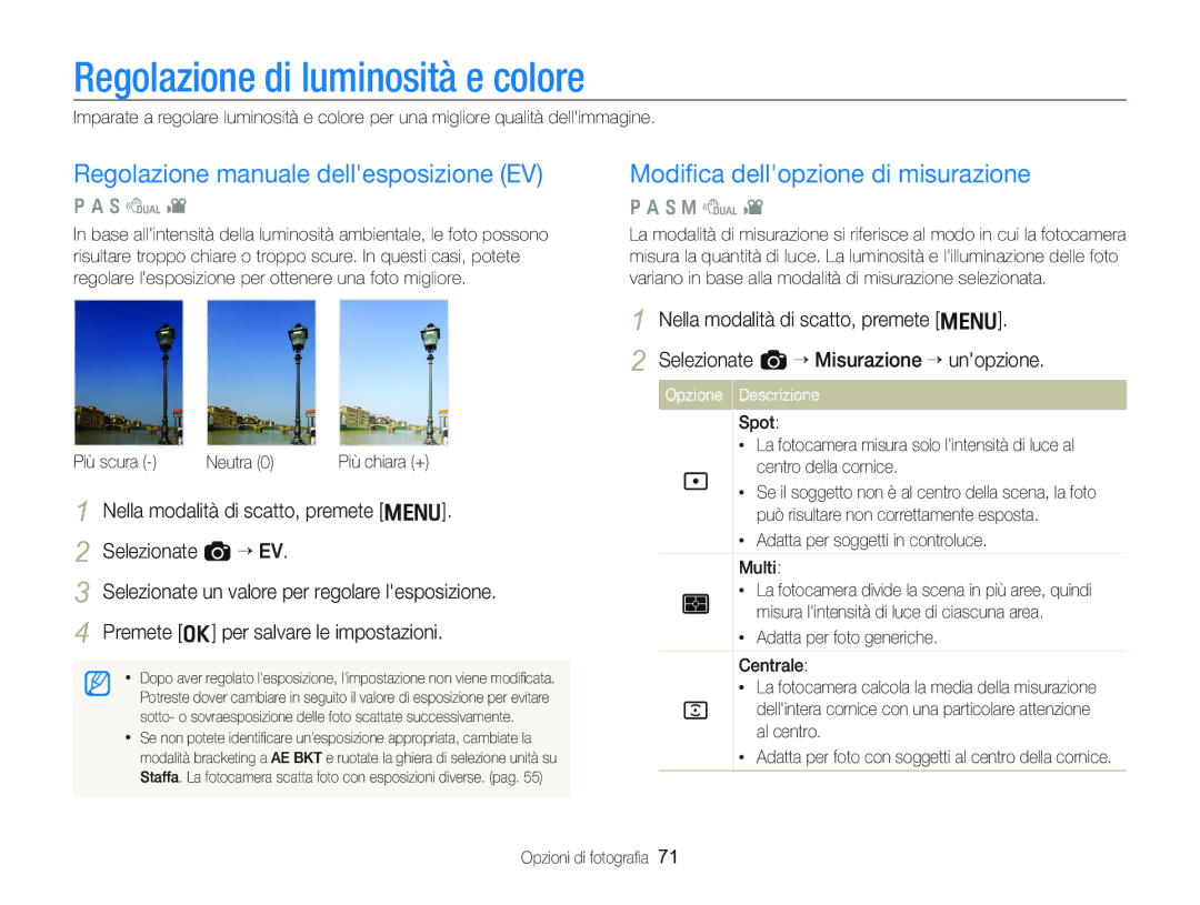 Samsung EC-WB2000BPBIT Regolazione di luminosità e colore, Regolazione manuale dellesposizione EV, Più scura Neutra 