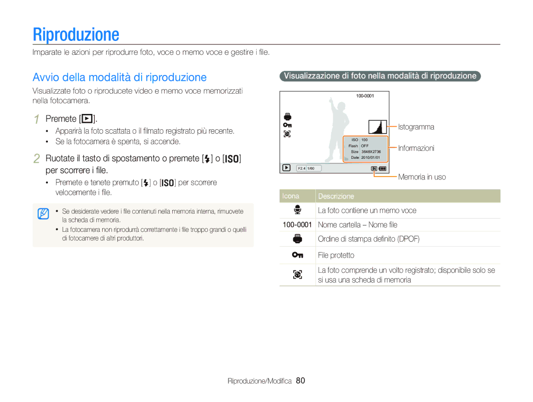 Samsung EC-WB2000BPBIT manual Riproduzione, Avvio della modalità di riproduzione, Premete P 