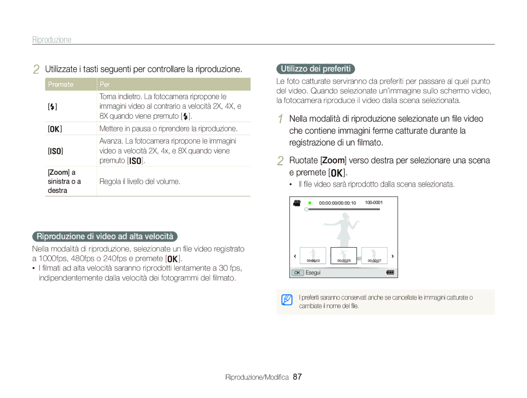 Samsung EC-WB2000BPBIT Utilizzate i tasti seguenti per controllare la riproduzione, Riproduzione di video ad alta velocità 