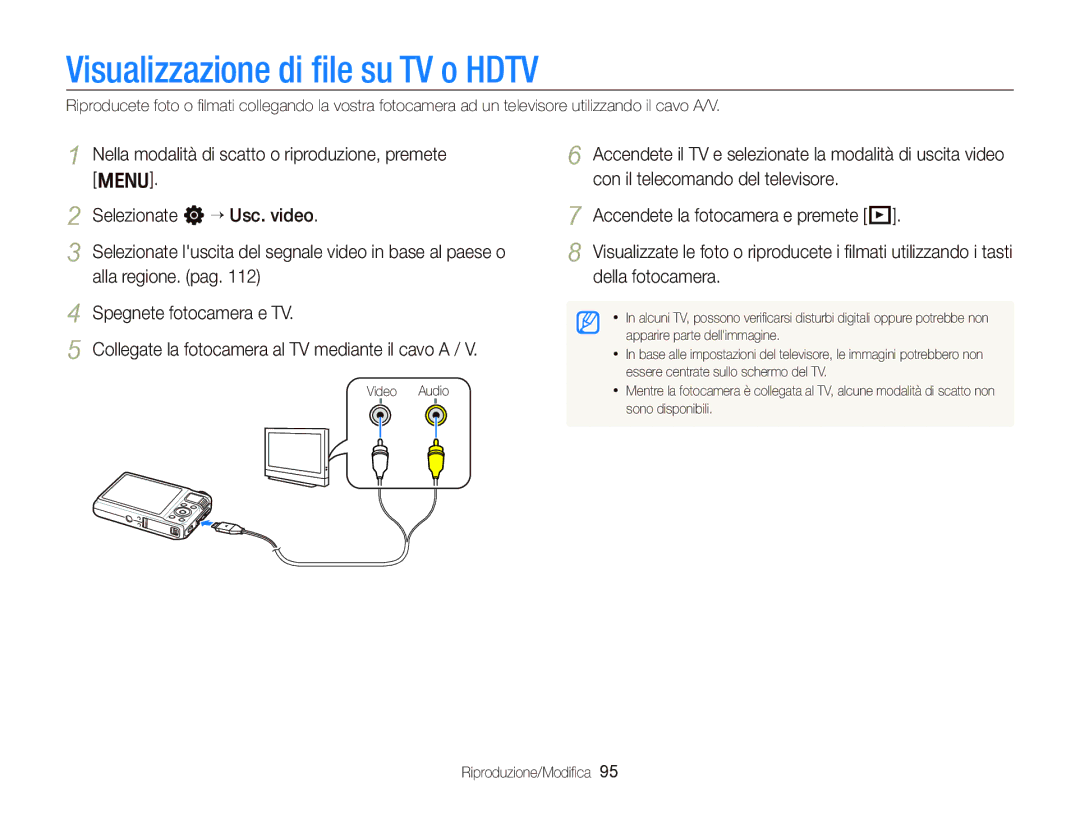 Samsung EC-WB2000BPBIT manual Visualizzazione di ﬁle su TV o Hdtv 