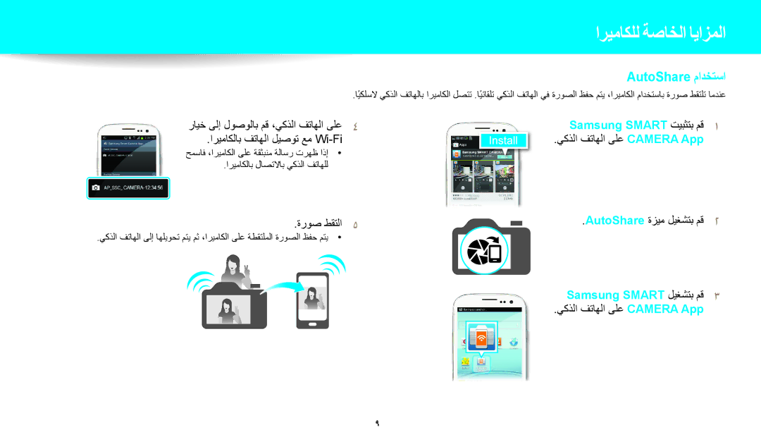 Samsung EC-WB200FBDWSA, EC-WB200FBDRSA, EC-WB200FDPBM3 ةروص طقتلا5, يكذلا فتاهلا ىلع Camera App AutoShare ةزيم ليغشتب مق2 