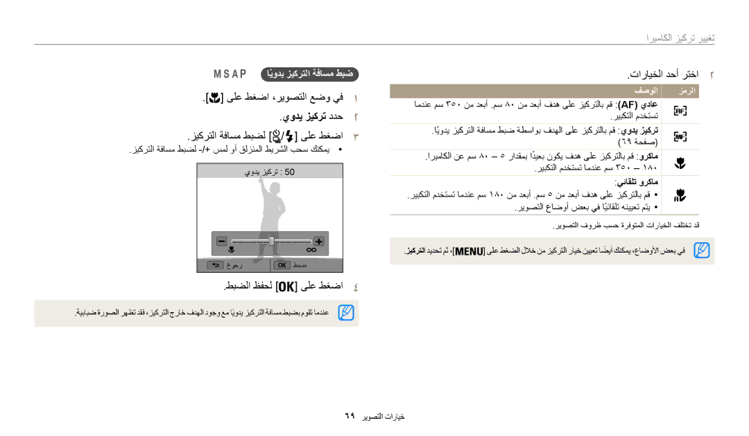 Samsung EC-WB200FBDWSA ىلع طغضا ،ريوصتلا عضو يف, يودي زيكرت ددح, زيكرتلا ةفاسم طبضل / ىلع طغضا, طبضلا ظفحل ىلع طغضا 4 