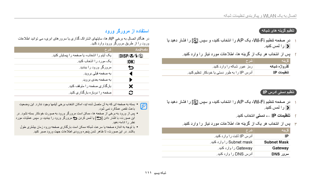 Samsung EC-WB200FBDRSA دورو رگرورم زا هدافتسا, دینک باختنا یتسد ← Ip تامیظنت, اتصال به یک Wlan و پیکرباتصااتصال به یک 