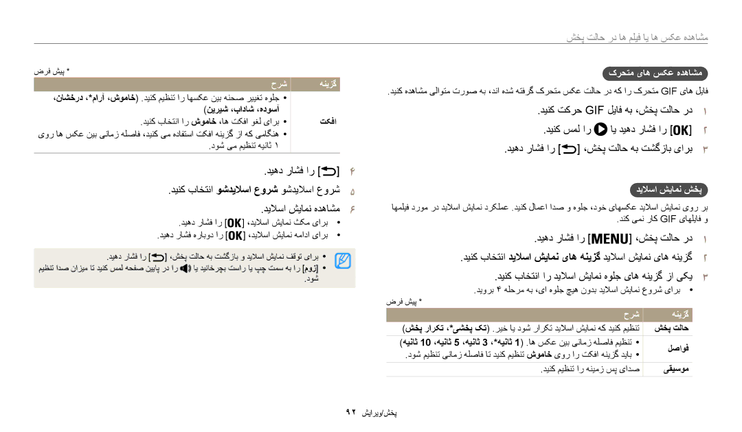 Samsung EC-WB200FDPBM3, EC-WB200FBDRSA, EC-WB200FBDWSA, EC-WB200FBDBSA manual کرحتم یاه سکع هدهاشم, دیلاسا شیامن شخپ 