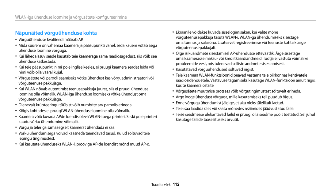 Samsung EC-WB200FBPBE2 manual Näpunäited võrguühenduse kohta 