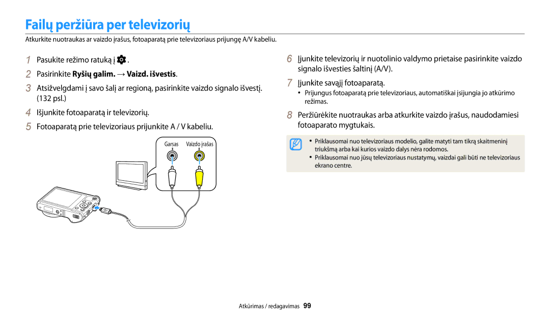 Samsung EC-WB200FBPBE2 manual Failų peržiūra per televizorių, Pasirinkite Ryšių galim. → Vaizd. išvestis 