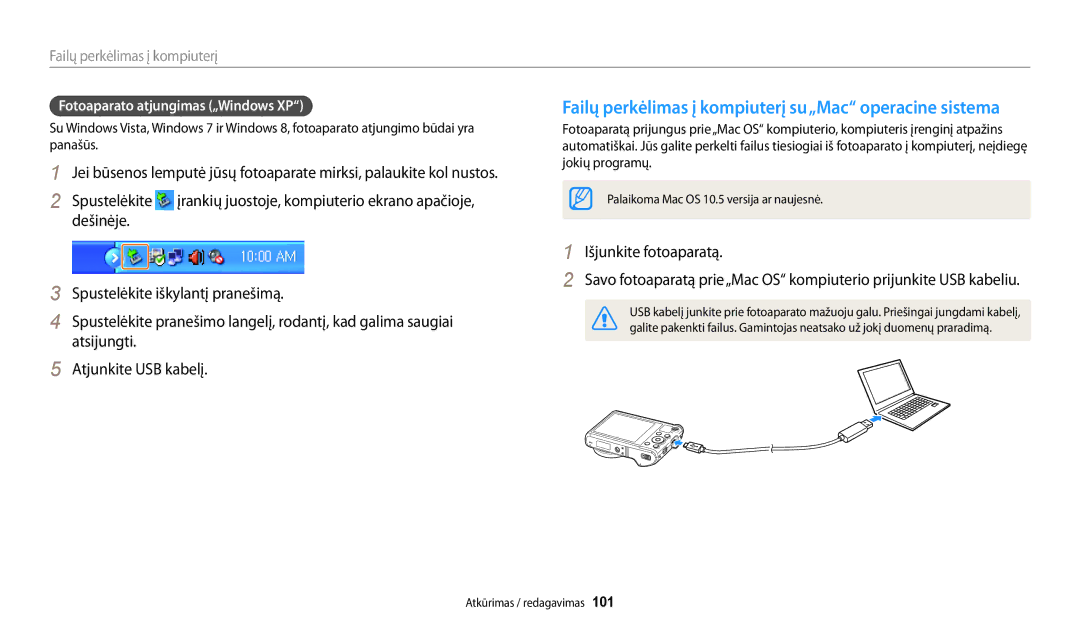 Samsung EC-WB200FBPBE2 manual Failų perkėlimas į kompiuterį su„Mac operacine sistema, Išjunkite fotoaparatą 