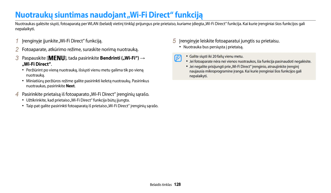 Samsung EC-WB200FBPBE2 manual Nuotraukų siuntimas naudojant„Wi-Fi Direct funkciją, Paspauskite 