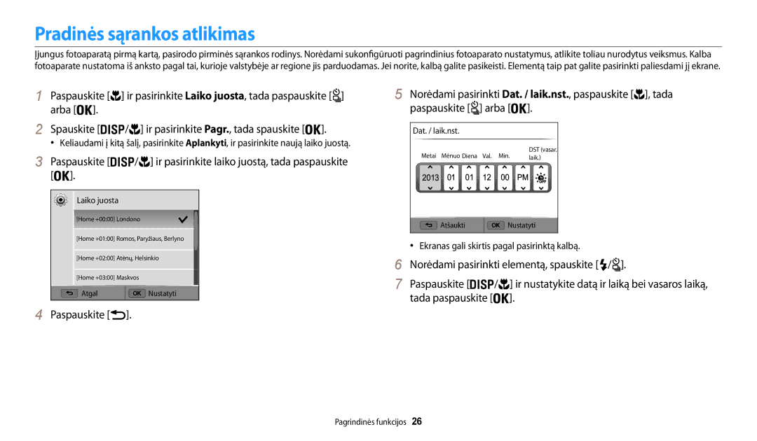 Samsung EC-WB200FBPBE2 manual Pradinės sąrankos atlikimas, Paspauskite, Tada, Spauskite 