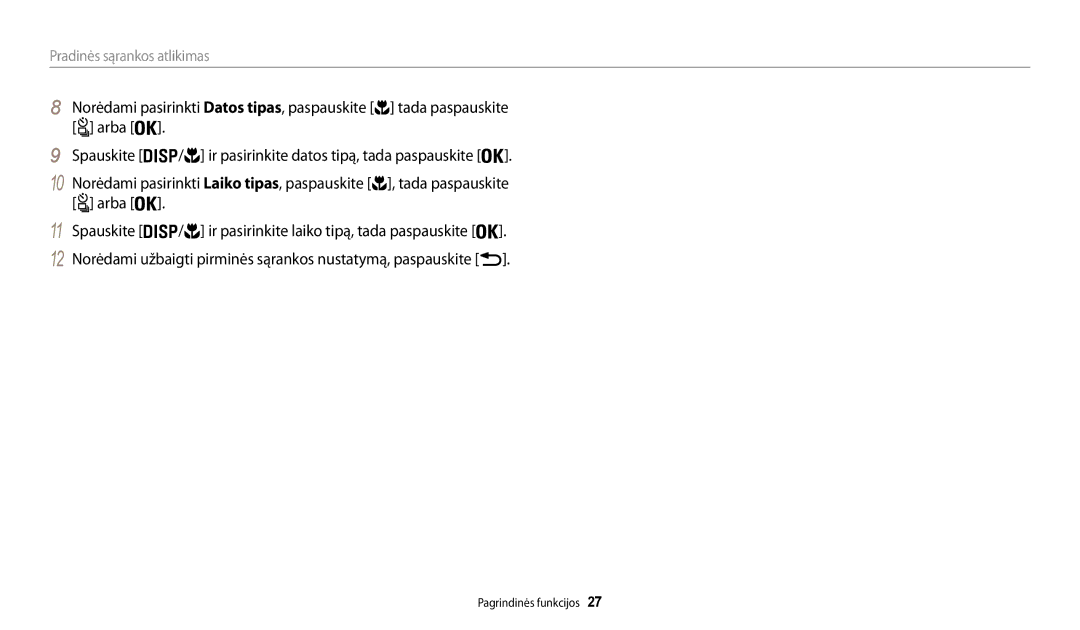 Samsung EC-WB200FBPBE2 manual Pradinės sąrankos atlikimas 