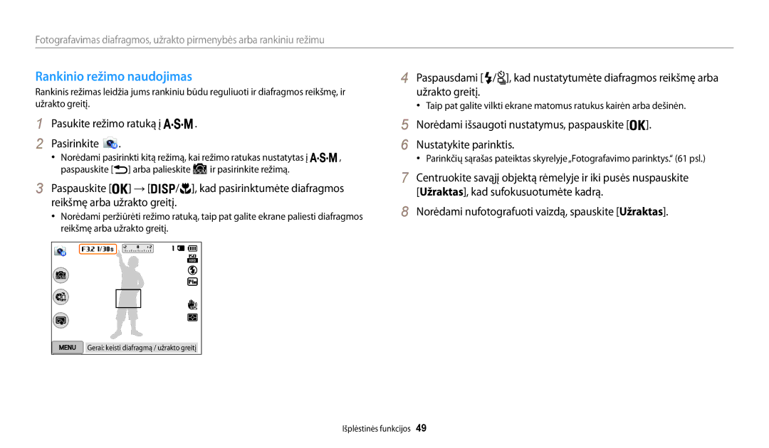 Samsung EC-WB200FBPBE2 manual Rankinio režimo naudojimas 