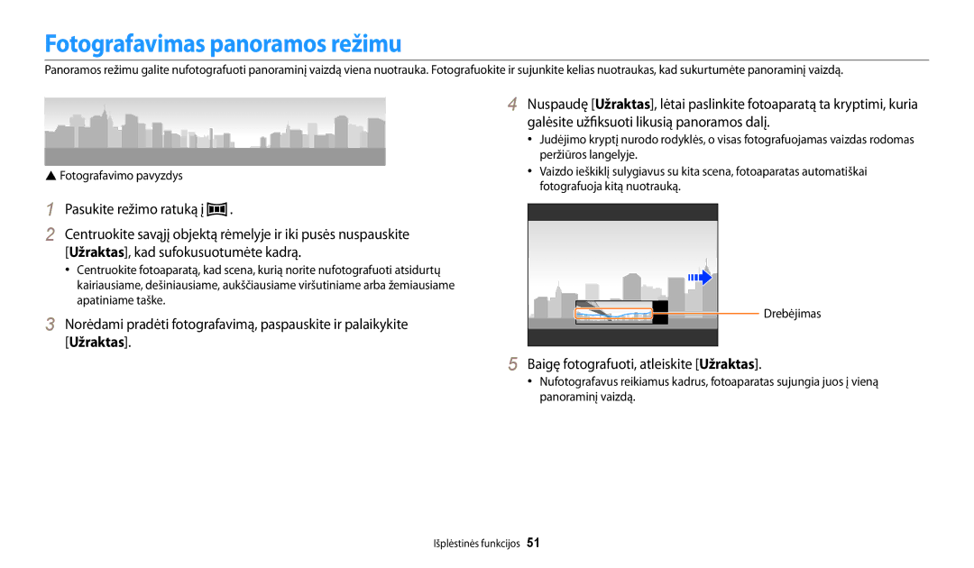 Samsung EC-WB200FBPBE2 manual Fotografavimas panoramos režimu, Galėsite užfiksuoti likusią panoramos dalį 