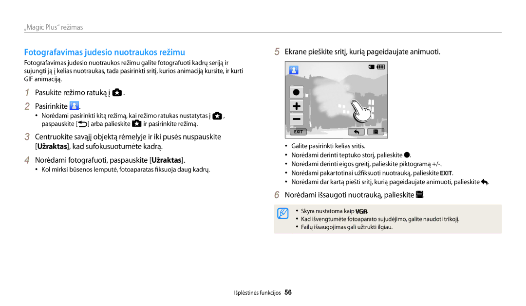 Samsung EC-WB200FBPBE2 manual Fotografavimas judesio nuotraukos režimu, Norėdami fotografuoti, paspauskite Užraktas 