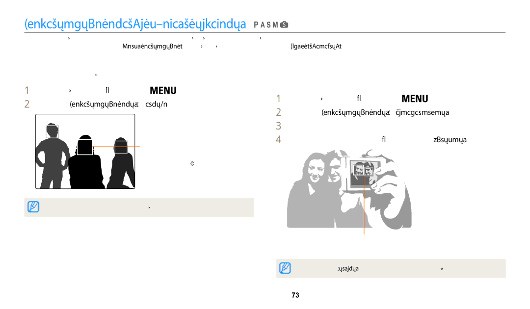 Samsung EC-WB200FBPBE2 manual Veido atpažinimo funkcijos naudojimas, Veidų atpažinimas, Autoportreto fotografavimas 
