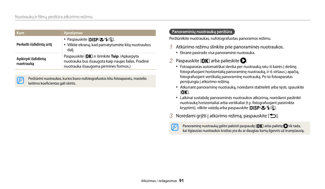 Samsung EC-WB200FBPBE2 manual Atkūrimo režimu slinkite prie panoraminės nuotraukos, Panoraminių nuotraukų peržiūra, Kam 