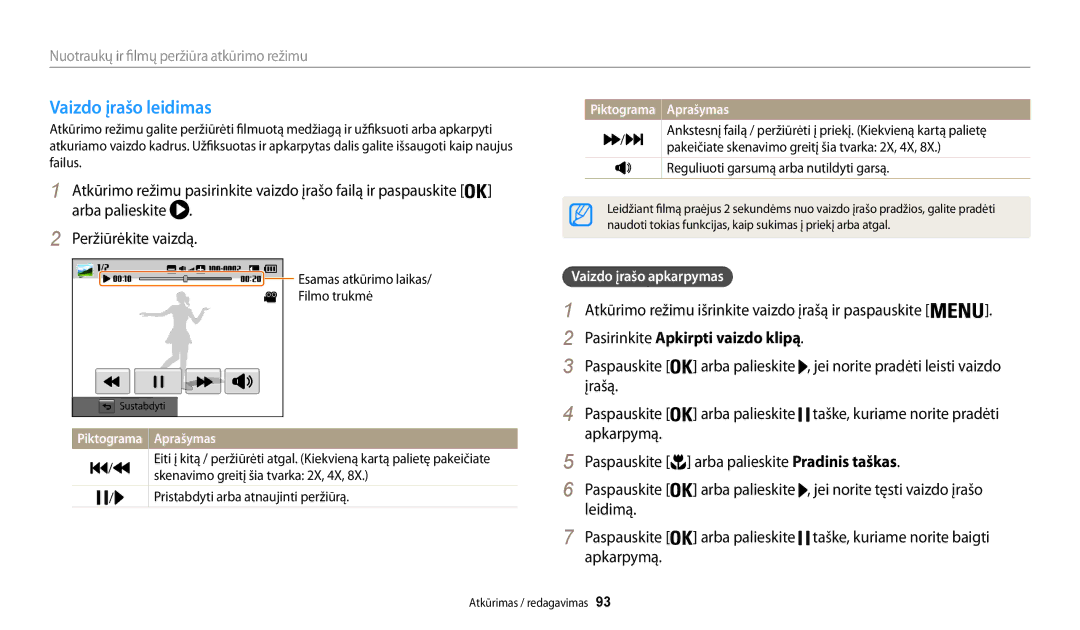 Samsung EC-WB200FBPBE2 manual Vaizdo įrašo leidimas, Pasirinkite Apkirpti vaizdo klipą 