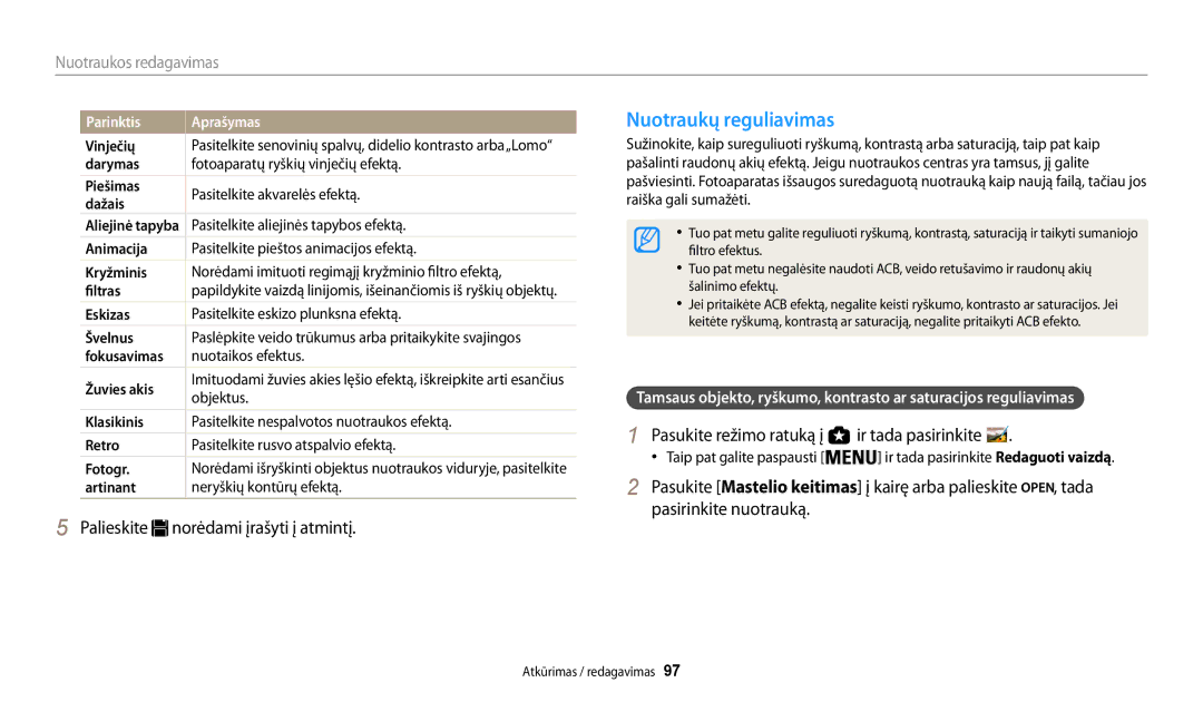 Samsung EC-WB200FBPBE2 manual Nuotraukų reguliavimas, Vinječių, Pasitelkite aliejinės tapybos efektą, Objektus 