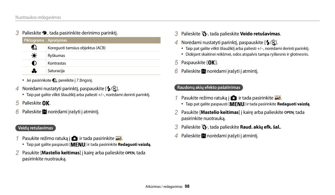 Samsung EC-WB200FBPBE2 manual Norėdami nustatyti parinktį, paspauskite, Palieskite Palieskite norėdami įrašyti į atmintį 