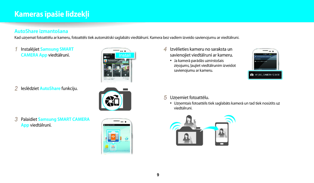 Samsung EC-WB200FBPBE2 manual Ieslēdziet AutoShare funkciju, Uzņemiet fotoattēlu 