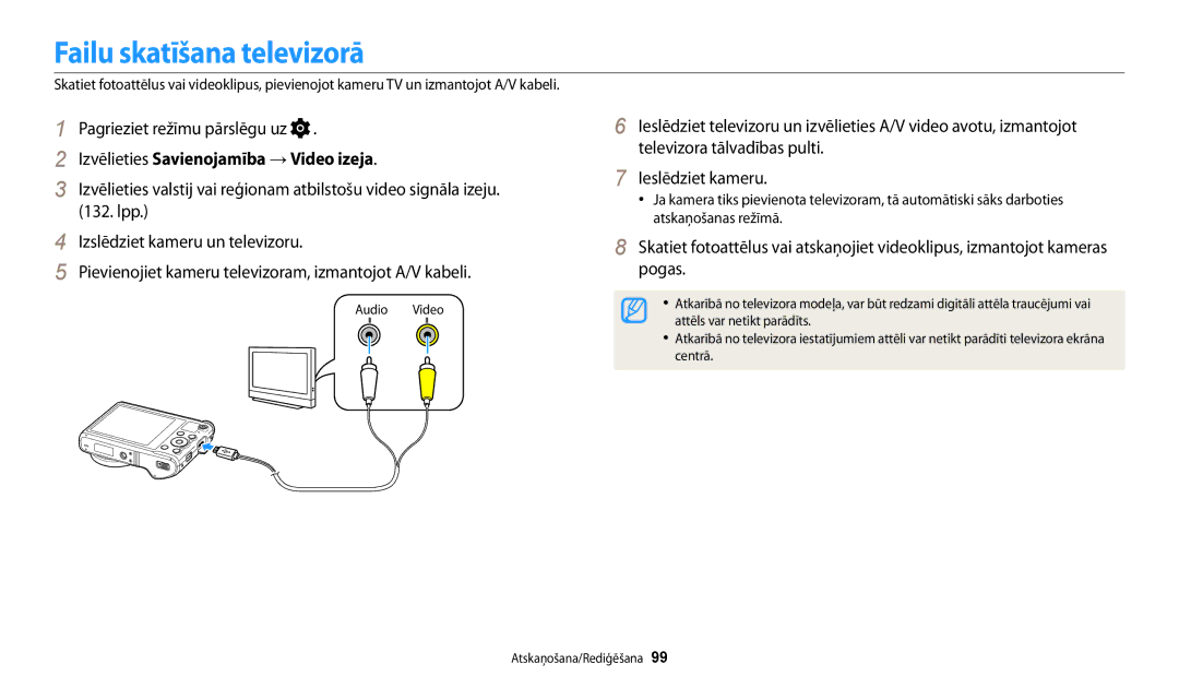 Samsung EC-WB200FBPBE2 Failu skatīšana televizorā, Pagrieziet režīmu pārslēgu uz, Izvēlieties Savienojamība → Video izeja 