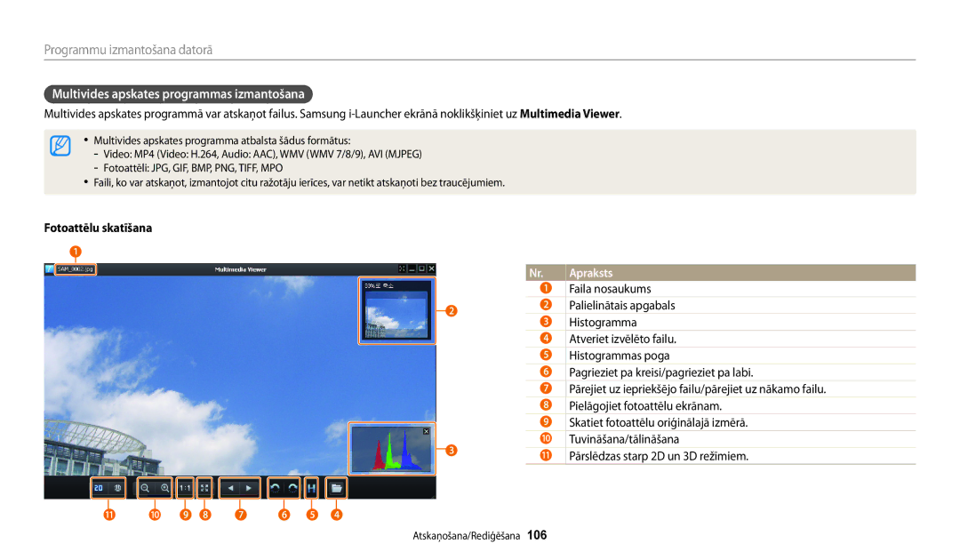 Samsung EC-WB200FBPBE2 manual Multivides apskates programmas izmantošana, Fotoattēlu skatīšana, Faila nosaukums 