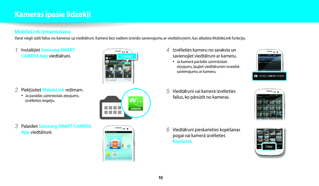 Samsung EC-WB200FBPBE2 manual Piekļūstiet MobileLink režīmam, App viedtālrunī 