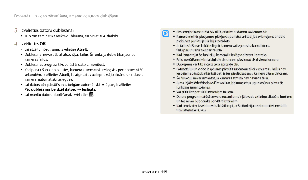 Samsung EC-WB200FBPBE2 manual Izvēlieties datoru dublēšanai, Izvēlieties OK, Lai manītu datoru dublēšanai, izvēlieties 