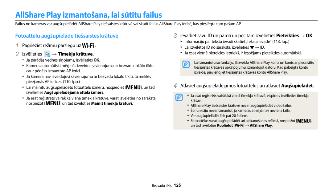 Samsung EC-WB200FBPBE2 manual AllShare Play izmantošana, lai sūtītu failus, Fotoattēlu augšupielāde tiešsaistes krātuvē 