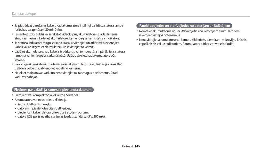 Samsung EC-WB200FBPBE2 manual Piezīmes par uzlādi, ja kamera ir pievienota datoram 