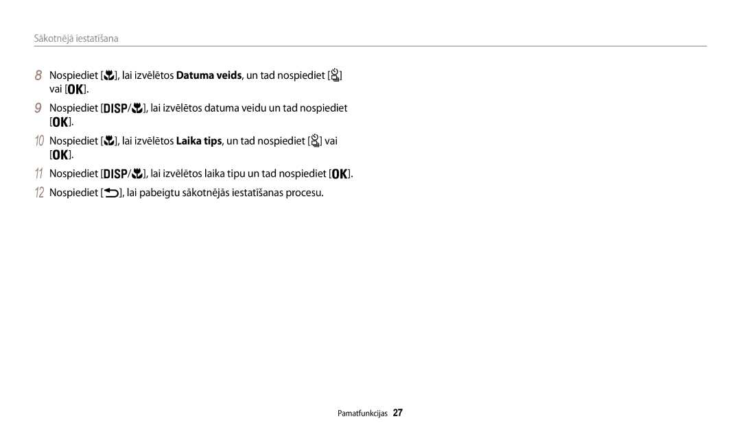 Samsung EC-WB200FBPBE2 manual Sākotnējā iestatīšana 