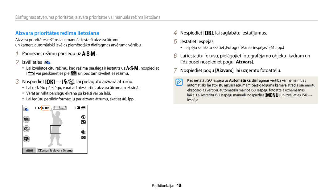 Samsung EC-WB200FBPBE2 manual Aizvara prioritātes režīma lietošana, Nospiediet → / , lai pielāgotu aizvara ātrumu 