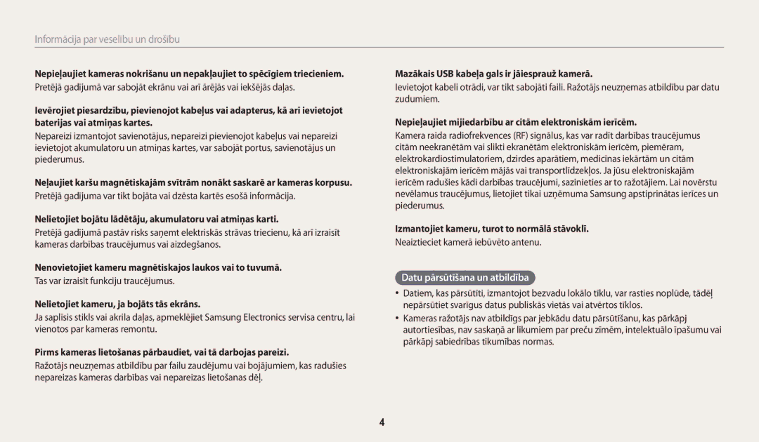 Samsung EC-WB200FBPBE2 manual Datu pārsūtīšana un atbildība 