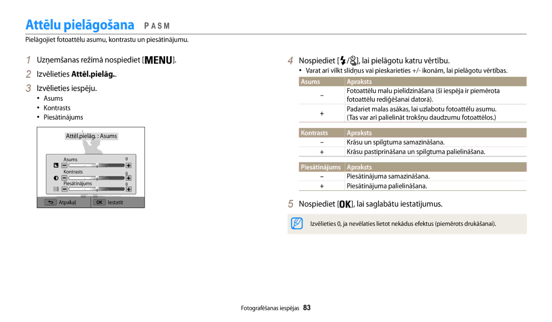 Samsung EC-WB200FBPBE2 manual Attēlu pielāgošana, Izvēlieties Attēl.pielāg Izvēlieties iespēju 