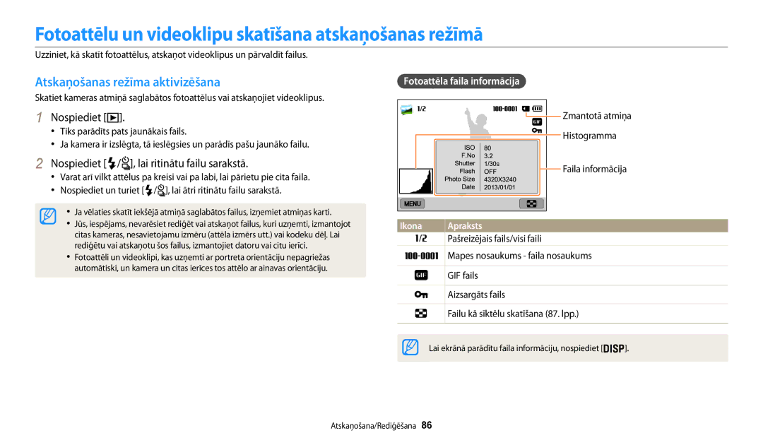 Samsung EC-WB200FBPBE2 manual Fotoattēlu un videoklipu skatīšana atskaņošanas režīmā, Atskaņošanas režīma aktivizēšana 