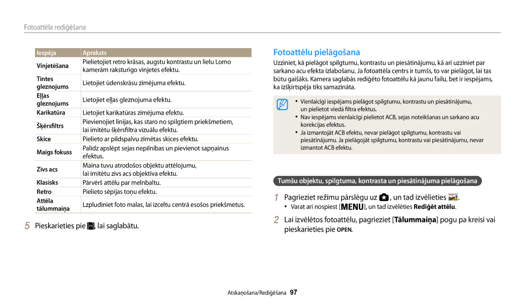 Samsung EC-WB200FBPBE2 manual Fotoattēlu pielāgošana, Pieskarieties pie 