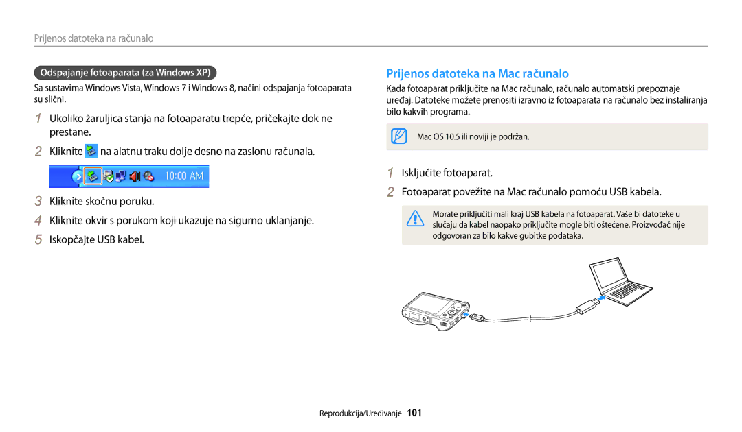 Samsung EC-WB200FBPWE3, EC-WB200FBPBE3 manual Prijenos datoteka na Mac računalo, Odspajanje fotoaparata za Windows XP 