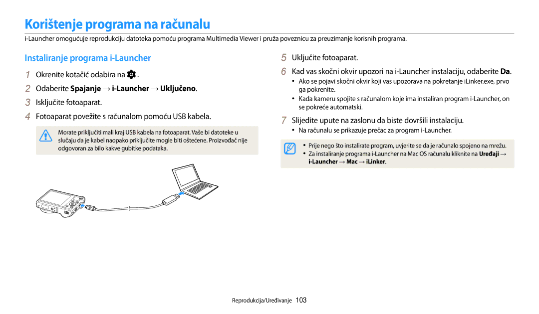 Samsung EC-WB200FBPWE3, EC-WB200FBPBE3 manual Korištenje programa na računalu, Instaliranje programa i-Launcher 