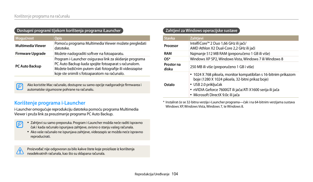 Samsung EC-WB200FBPBE3 manual Korištenje programa i-Launcher, Dostupni programi tijekom korištenja programa iLauncher 