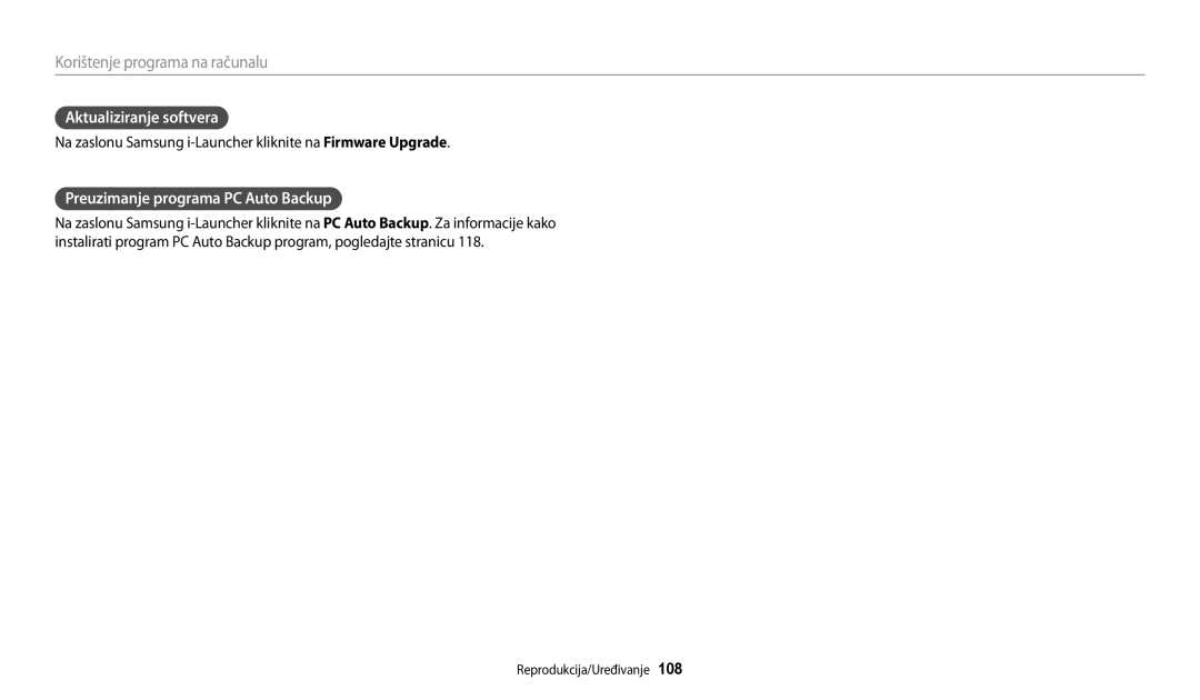 Samsung EC-WB200FBPBE3, EC-WB200FBPWE3 manual Aktualiziranje softvera, Preuzimanje programa PC Auto Backup 