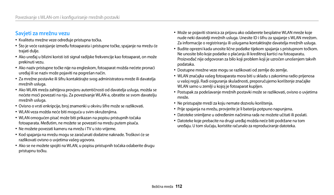 Samsung EC-WB200FBPBE3, EC-WB200FBPWE3 manual Savjeti za mrežnu vezu 