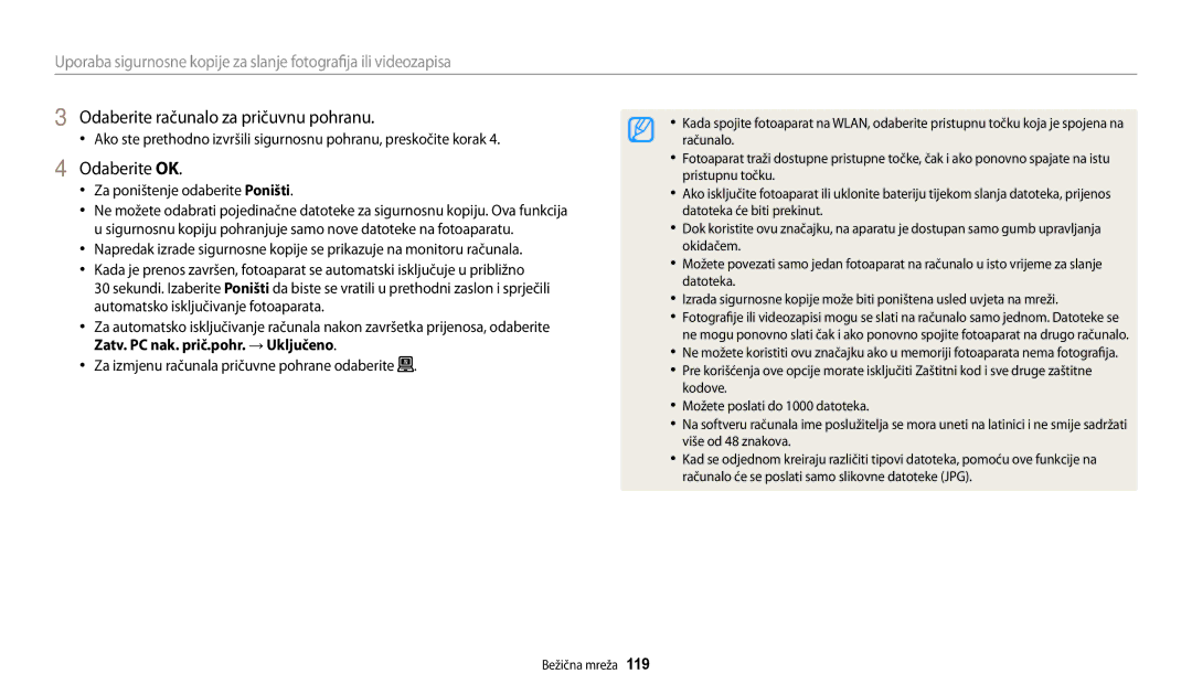 Samsung EC-WB200FBPWE3 manual Odaberite računalo za pričuvnu pohranu, Odaberite OK, Za poništenje odaberite Poništi 