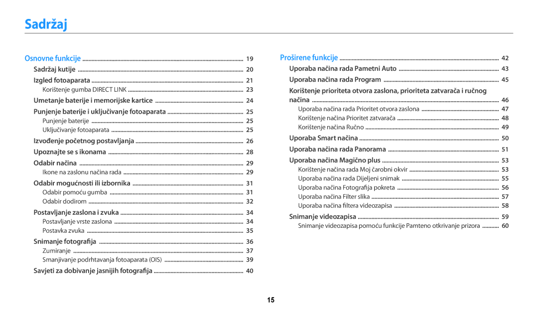 Samsung EC-WB200FBPWE3, EC-WB200FBPBE3 manual Sadržaj, Odabir pomoću gumba 