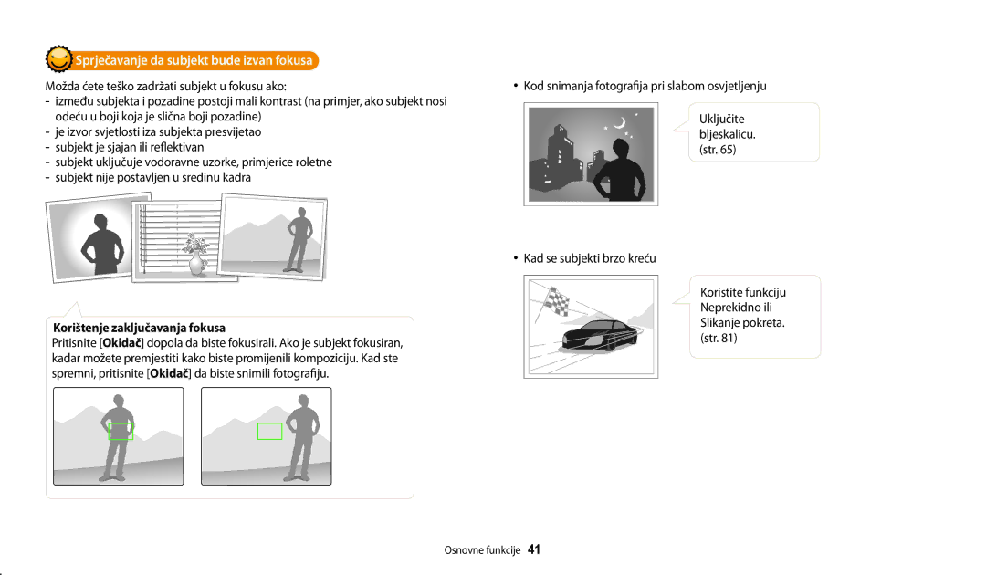 Samsung EC-WB200FBPWE3, EC-WB200FBPBE3 manual Sprječavanje da subjekt bude izvan fokusa, Korištenje zaključavanja fokusa 