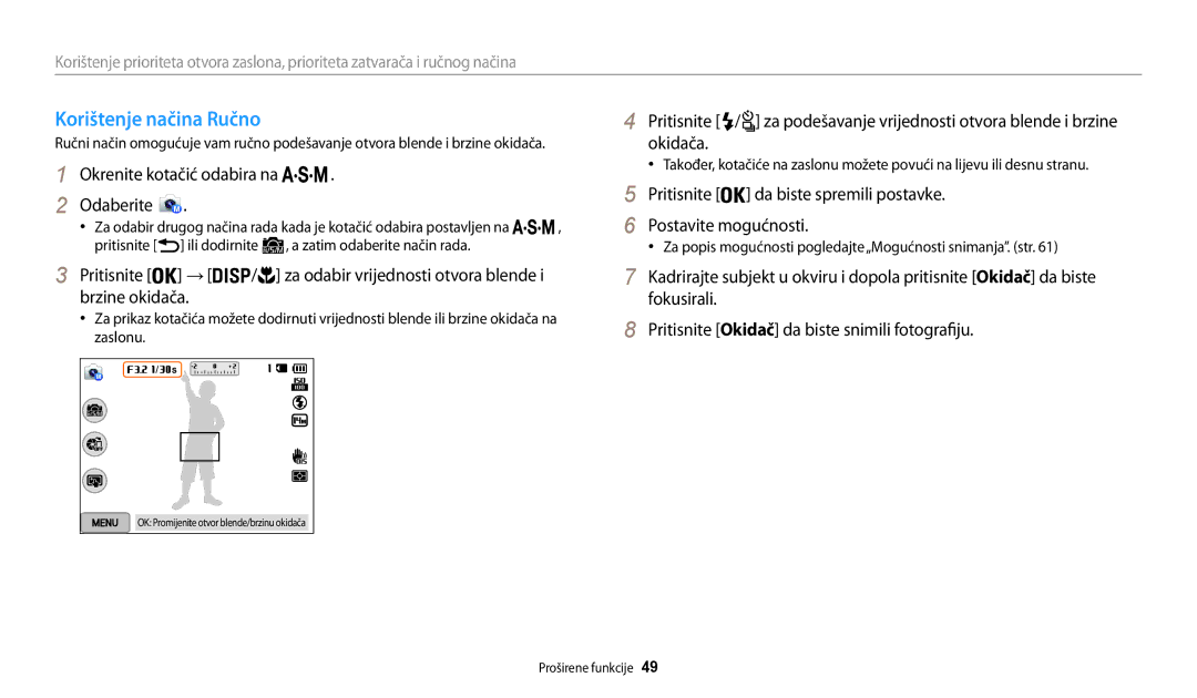 Samsung EC-WB200FBPWE3, EC-WB200FBPBE3 manual Korištenje načina Ručno 