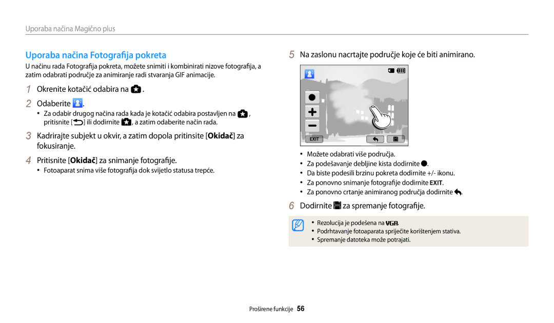 Samsung EC-WB200FBPBE3 manual Uporaba načina Fotografija pokreta, Na zaslonu nacrtajte područje koje će biti animirano 