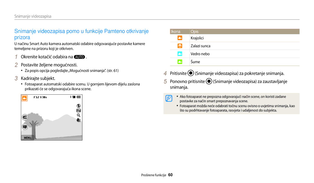 Samsung EC-WB200FBPBE3, EC-WB200FBPWE3 manual Za popis opcija pogledajte„Mogućnosti snimanja. str, Zalazi sunca 