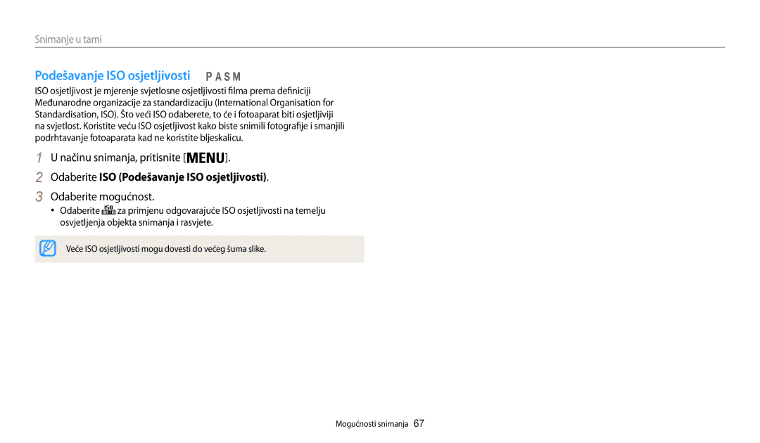 Samsung EC-WB200FBPWE3, EC-WB200FBPBE3 manual Podešavanje ISO osjetljivosti 