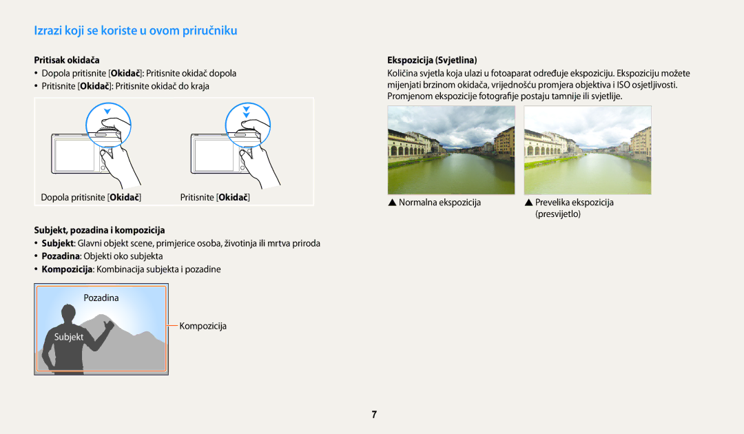 Samsung EC-WB200FBPWE3 manual Izrazi koji se koriste u ovom priručniku, Pritisak okidača, Subjekt, pozadina i kompozicija 