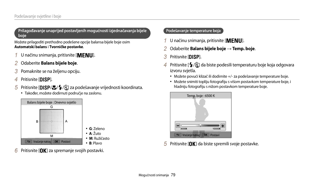 Samsung EC-WB200FBPWE3, EC-WB200FBPBE3 manual Odaberite Balans bijele boje, Pomaknite se na željenu opciju Pritisnite 