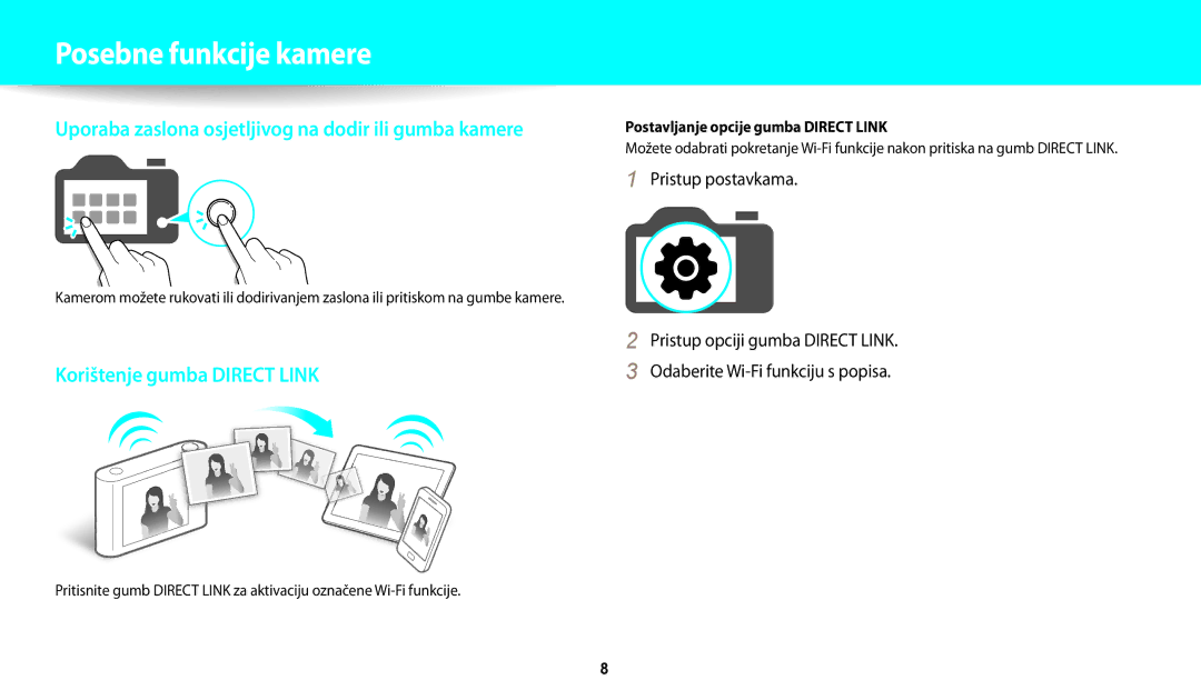 Samsung EC-WB200FBPBE3, EC-WB200FBPWE3 manual Posebne funkcije kamere, Postavljanje opcije gumba Direct Link 